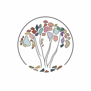 Logo : un arbre au feuillage multicolore dans une sphère